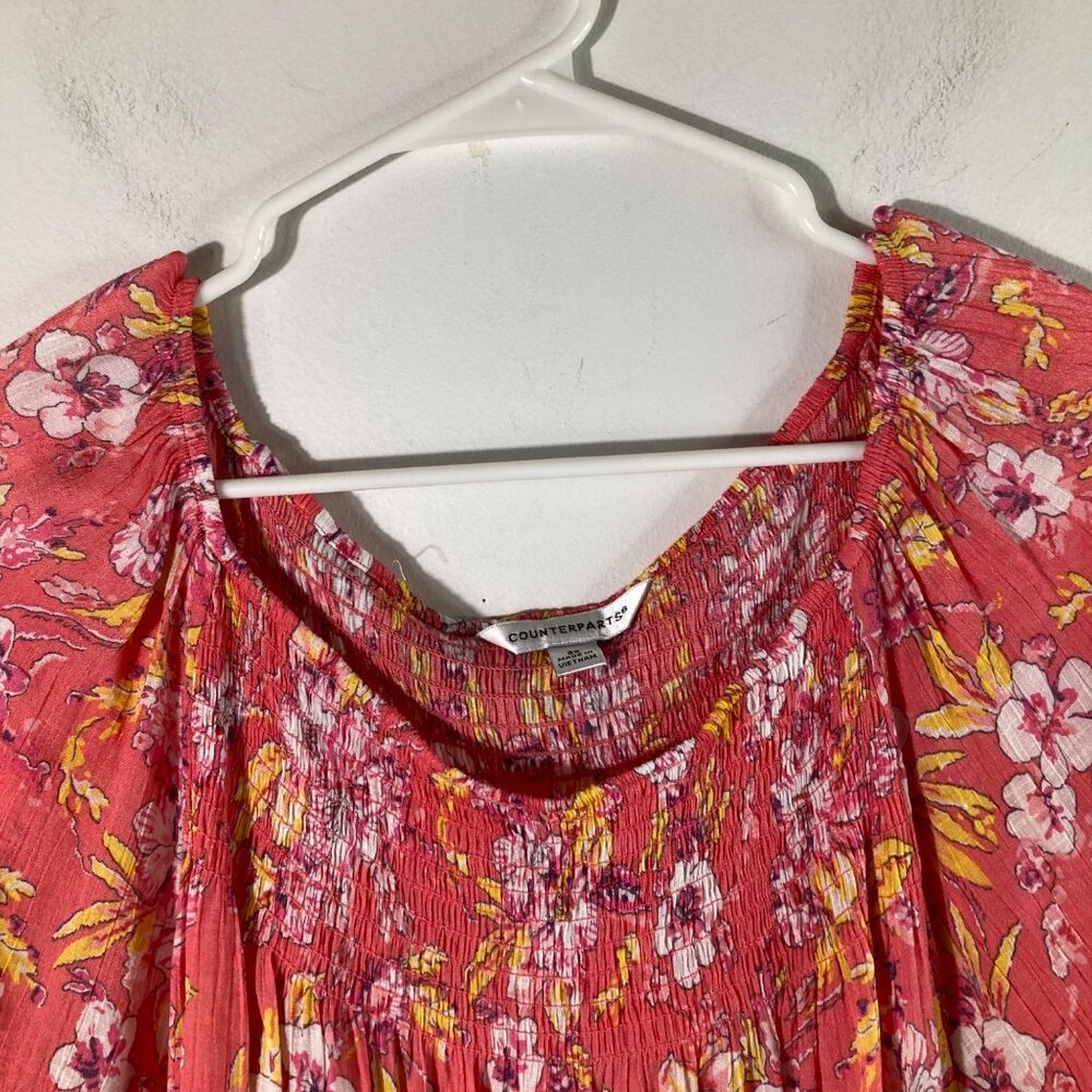 Womens Counterparts Boho Floral Smocked Top Bell Sleeve 2X Orange Yellow - Picture 3 of 10